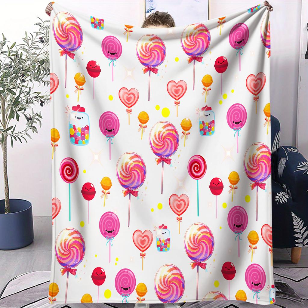 Viral Sweet Style Lollipop Printed Pattern Blanket Soft And Comfortable Small Cover Blanket Suitable For Car Dormitorie Office