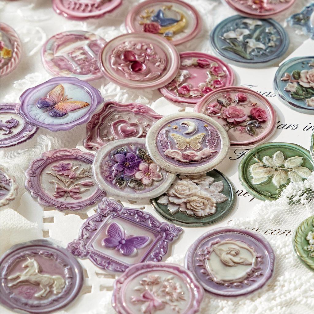 1pack/15pcs Vintage Lacquer drip adhesive stickers Decorative Hand Account Diary Album Scrapbooking accessories Craft Supplies