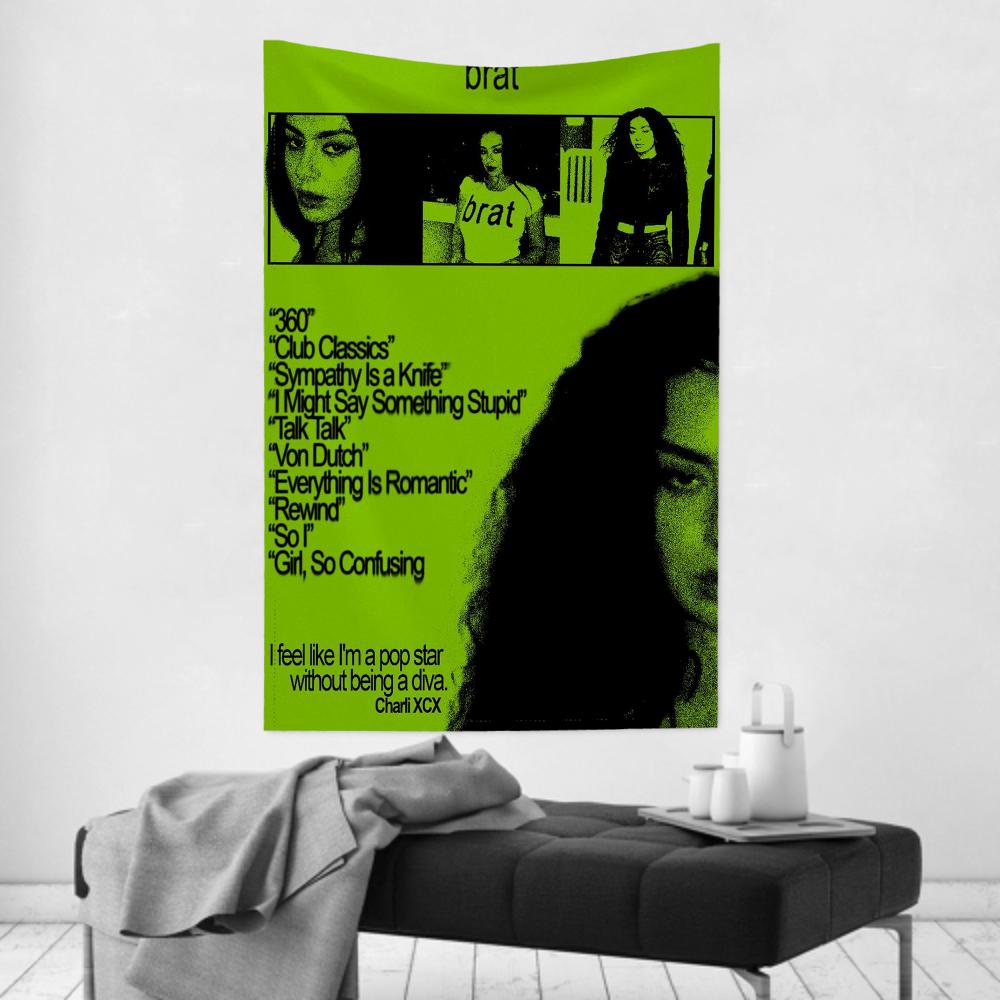 Brat Music Album CCharli Singer Xcx Tapestry Room Decor Wall Cloth Party Hanging Background Room Decor Baby Room
