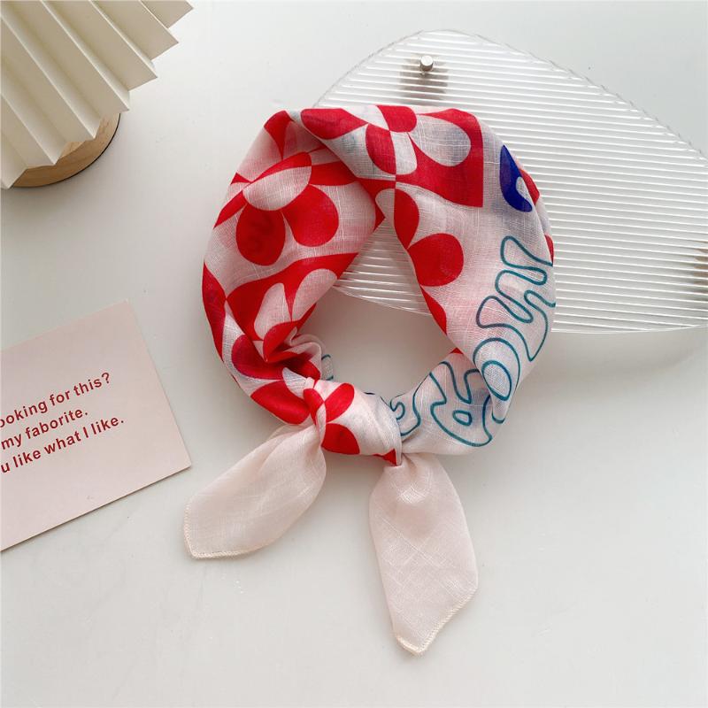 58cm Cotton Linen Women's Scarf Fashion Print for Hair and Neck Square Design