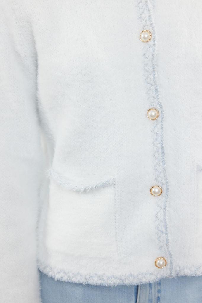 Женский модный стильный кардиган цвета экрю, пушистая куртка, трикотаж, кардиган