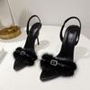 Sexy Fluffy Fur Slingback Sandals Women Summer Pointed Toe Stiletto High Heels Pumps Shoes Rhinestone Party Dress Sandalias