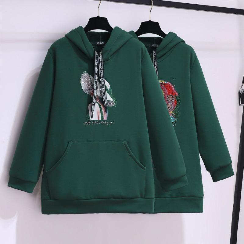Plus Size Women's Autumn Loose Thin Long Sleeve Plus Fleece Thick New All In One Hoodie