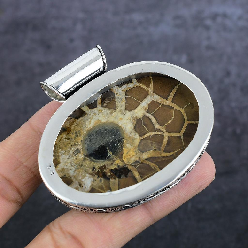 Подвеска из натурального камня с трещинами в грязи ископаемого камня из стерлингового серебра 925 пробы 2,25 дюйма D2I94