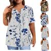 Women's Short Sleeve Shirt Button Plus Size T-Shirt Flower Printed Casual Tops