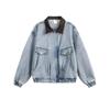 Men's Oversized Denim Jacket with Large Pockets and Leather Patchwork