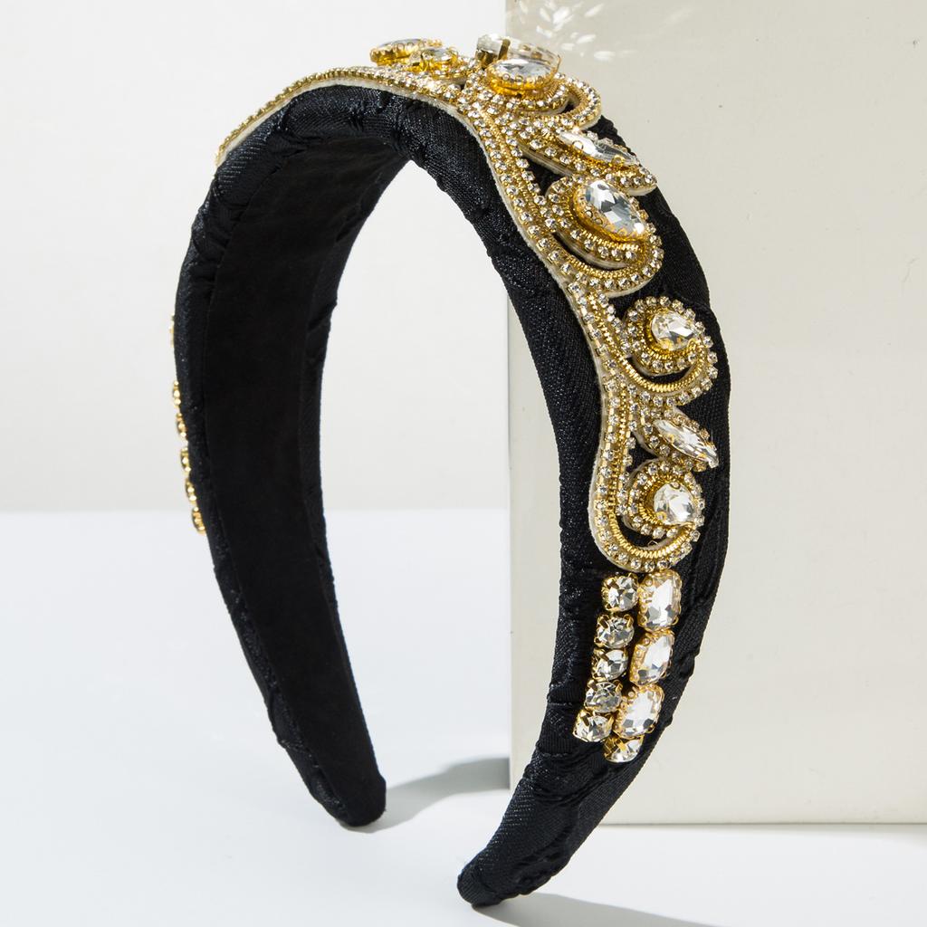 Новый ретро-повязка на голову из вышитой ткани с губкой и тяжелой стеклянной инкрустацией, полный бриллиантовый сверкающий шарик для волос