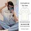Women's Korean Style Cartoon Pajama Set - Short Sleeve, Long Pants, Plus Size, Casual Homewear