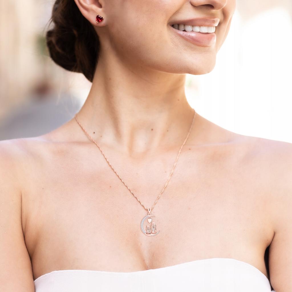 Mother and Child Necklace Gold-Plated Moon White Zircons Silver 925