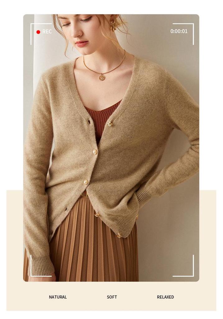 Elegant Women's Cashmere Cardigan - Autumn/Winter Slim Fit Knit Outerwear Sweater