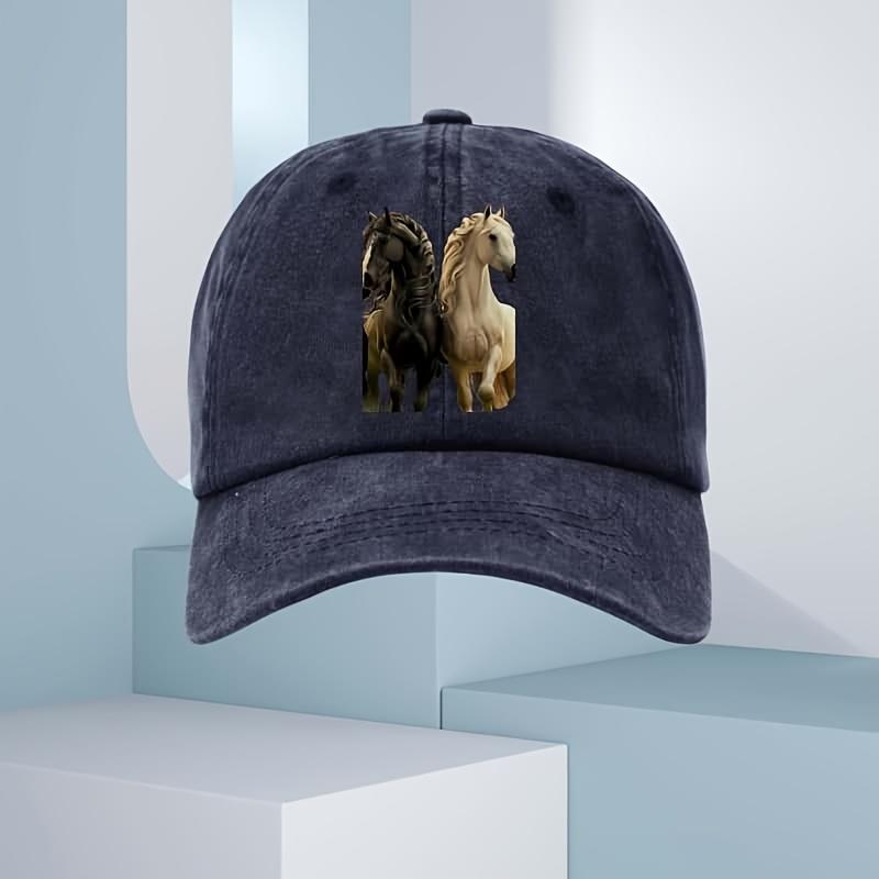 Men's 3D Horse Print Baseball Cap, Fashionable for All Seasons, Black and White Horse Design