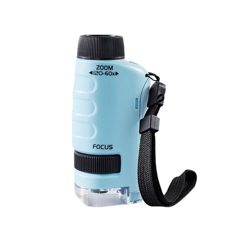 Детский научный микроскоп, игрушечный комплект, 60-120x, образовательный мини-карманный ручной микроскоп со светодиодной подсветкой, уличная детская игрушка на ножке