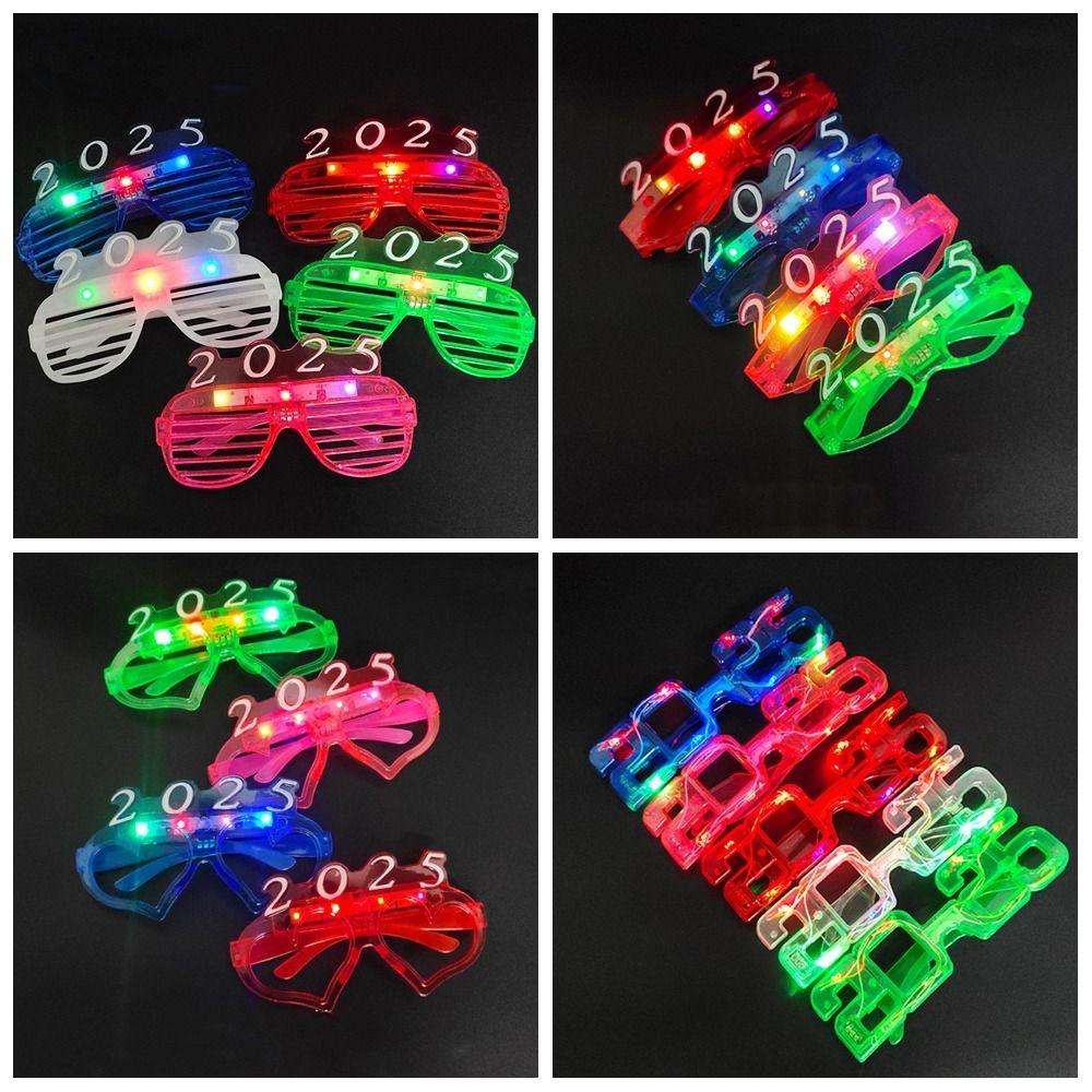 Light Up 2025 Happy New Year Glow Glasses New Year Party Glasses  Masquerade Party