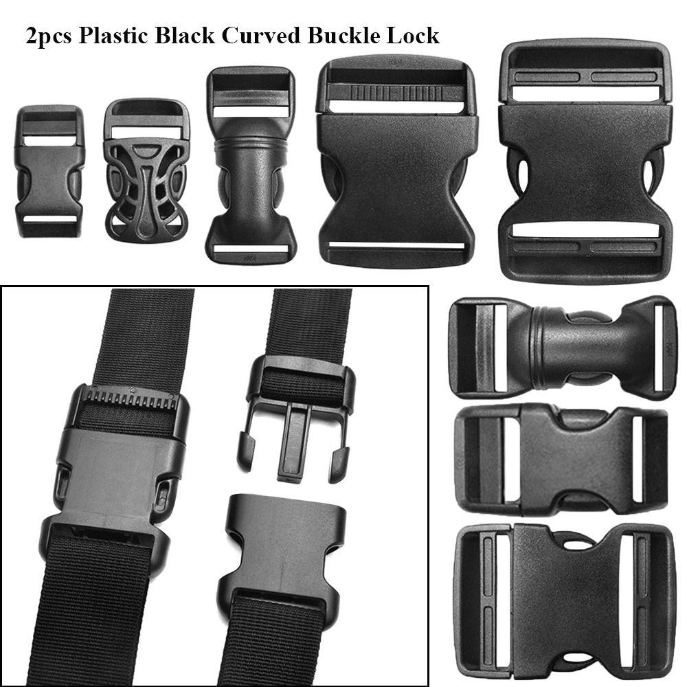 2pcs Black Paracord Bracelet Buckle Plastic Side Release Buckles Curved Buckle Lock Outdoor Tool