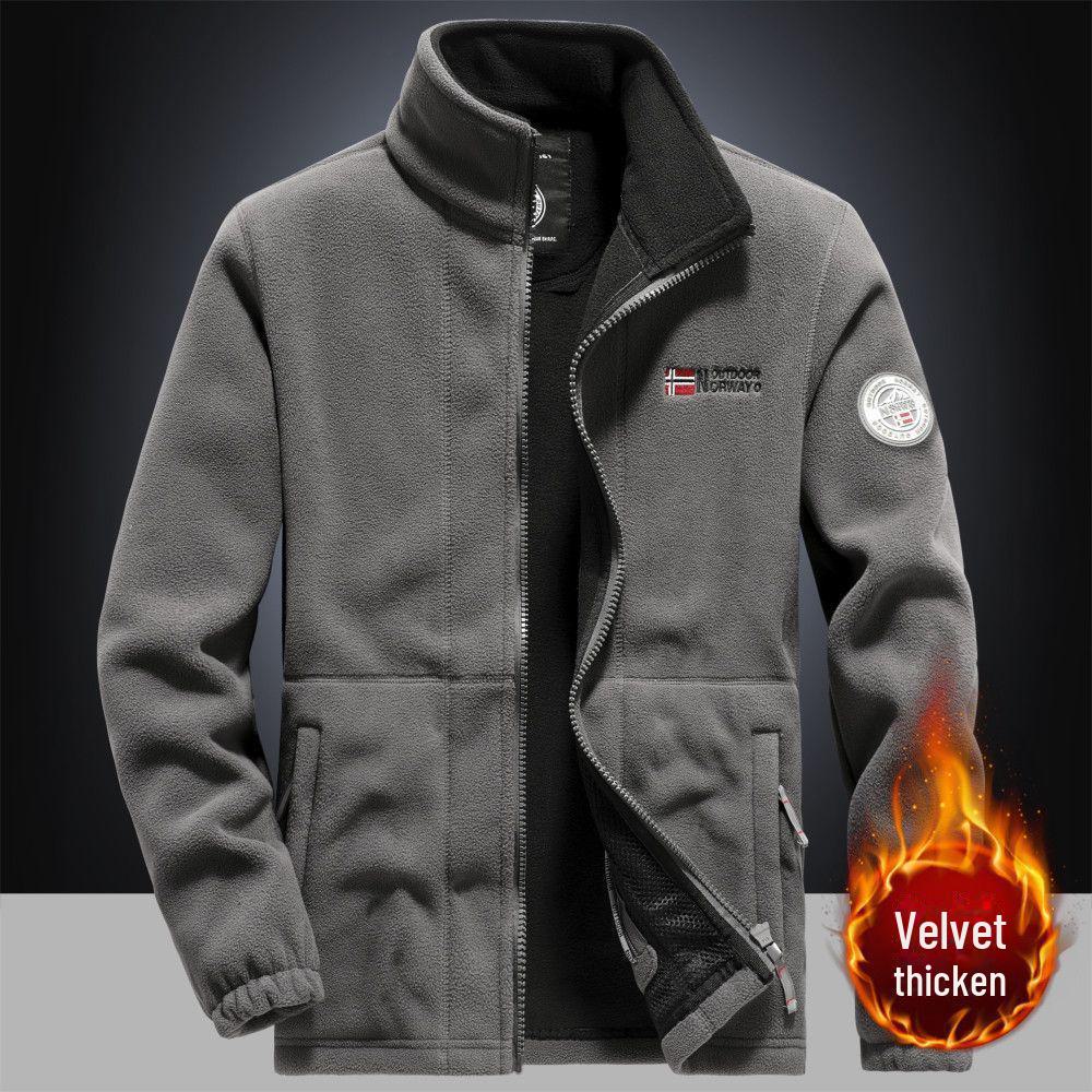 Мужская флисовая куртка: Утолщенная толстовка из овечьего флиса для отдыха на свежем воздухе весной, осенью и зимой