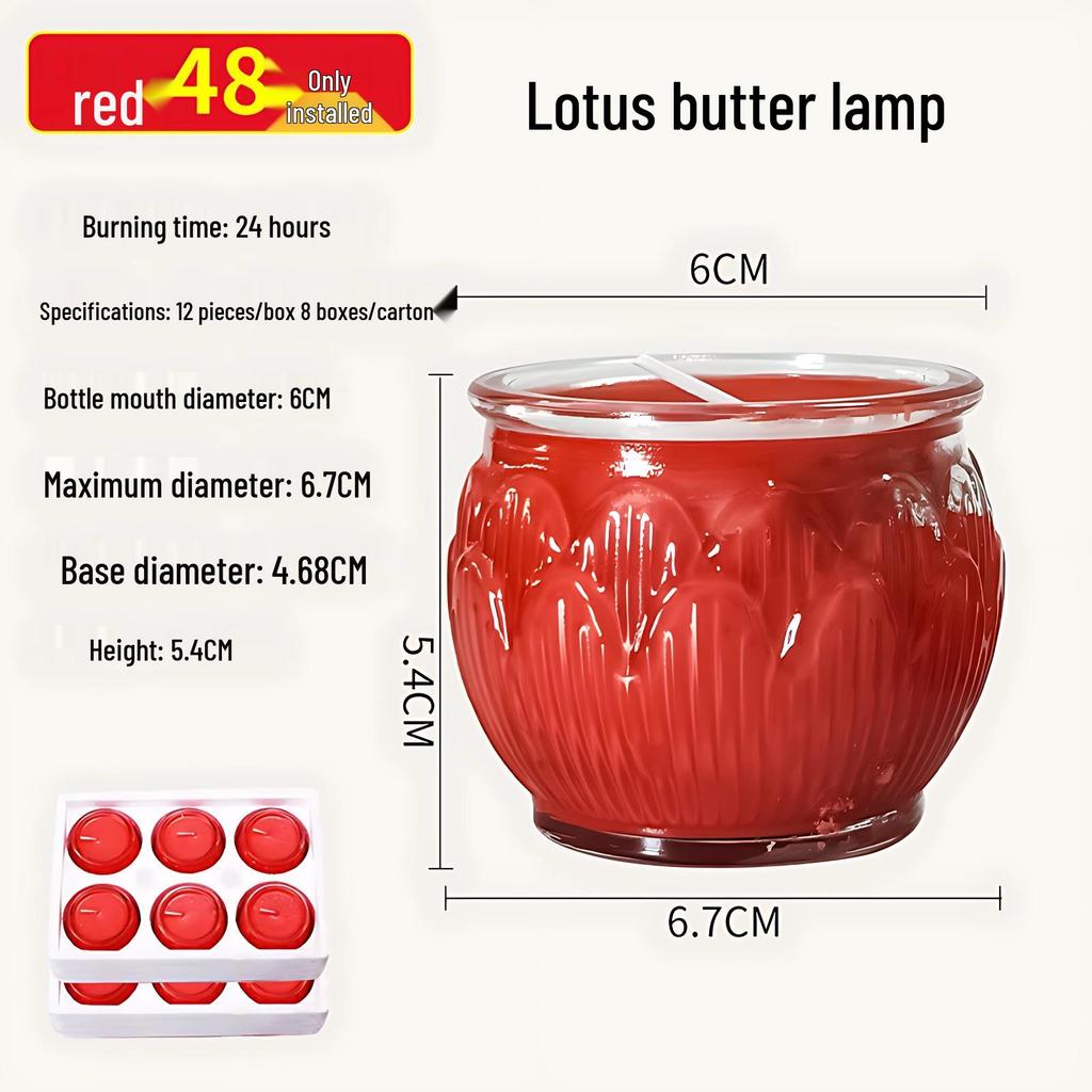 Smokeless Lotus Glass Oil Lamp - 24-Hour Ghee Candle for Buddha Offerings
