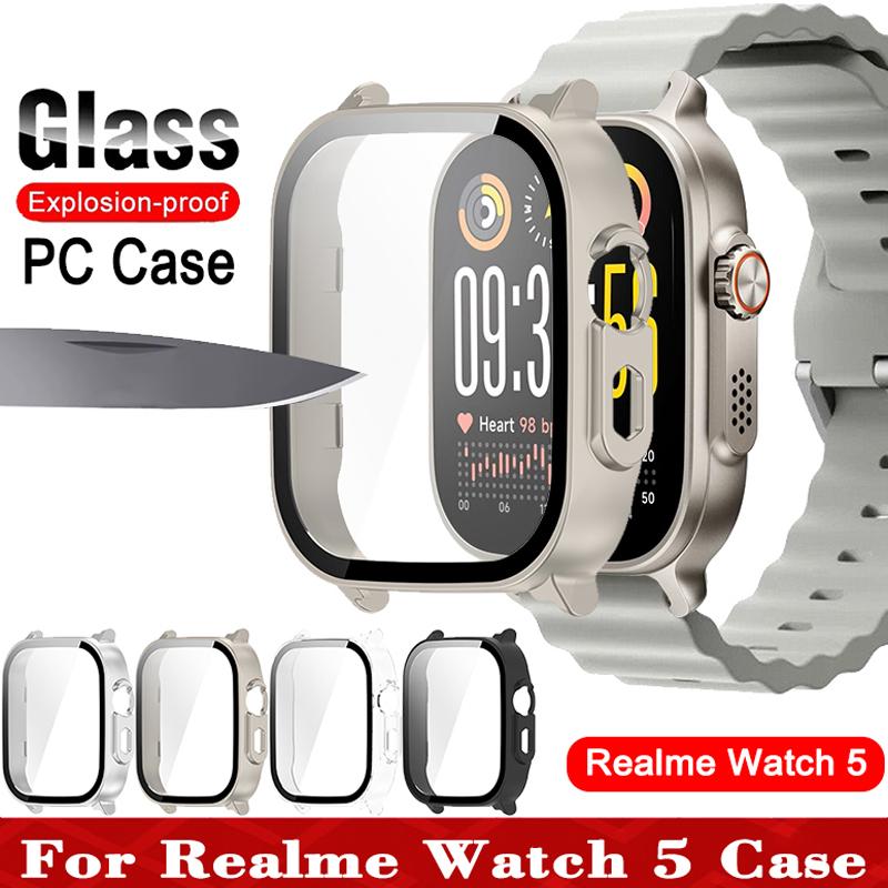 Жесткий чехол из ПК + закаленного стекла для Realme Watch 5, бампер, полноразмерная защитная оболочка, аксессуар-защита экрана для Realme Watch 5
