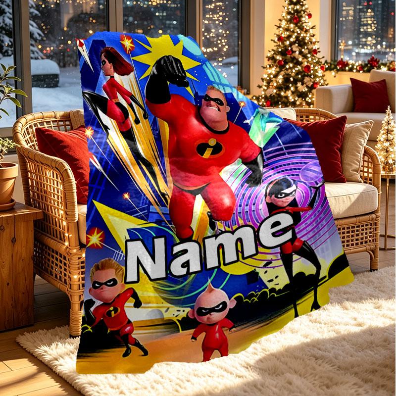 Custom Name Personalized Incredibles Print Blanket, Home Decor, Bedroom, Sofa, Camping, Couch, Gifts for Birthday Christmas