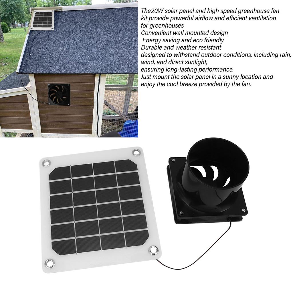 Solar Panel Powered Fan 10W Solar Powered Exhaust Fan for Round Pipe ABS Solar Panel Ventilation Fan Kit for Pet House