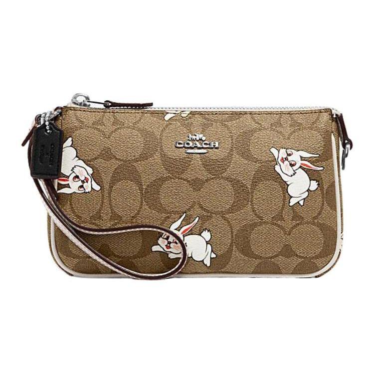 Coach Женский холщовый кошелек-клатч на запястье с принтом кролика, кожаная отделка, молния по периметру, с ремешком на запястье для повседневного использования CG306-SVOT8