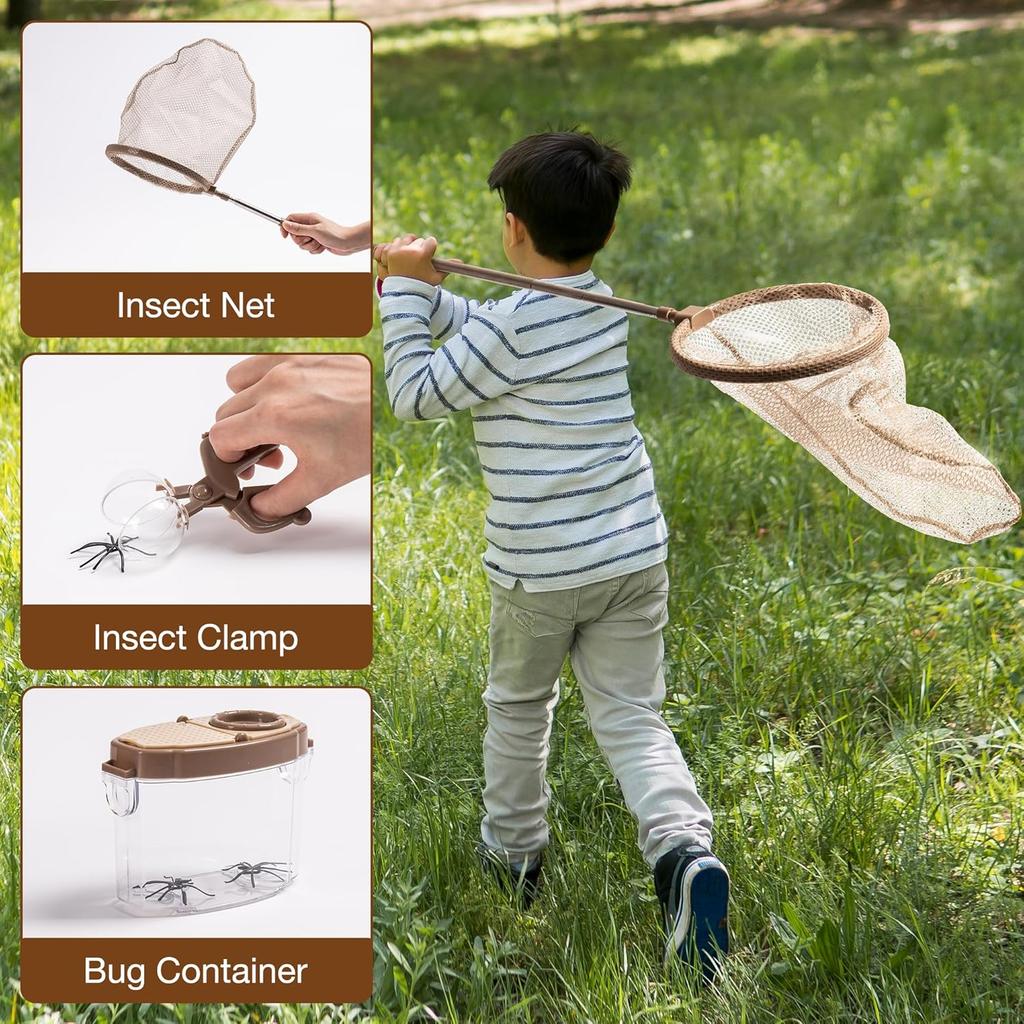 Kids Explorer Kit, Outdoor Bug Catcher Kit for Kids with Magnifying Glass & Butterfly Net, Fun Bug Catching Kit for Backyard & Camping