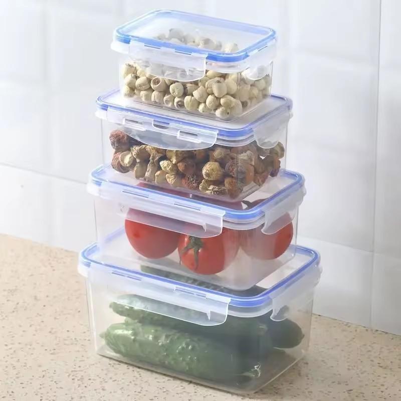 4Pcs Refrigerator Storage Box Food Containers Plastic Fresh-Keeping Box With Lid Portable Storage Box Kitchen Organization Tools