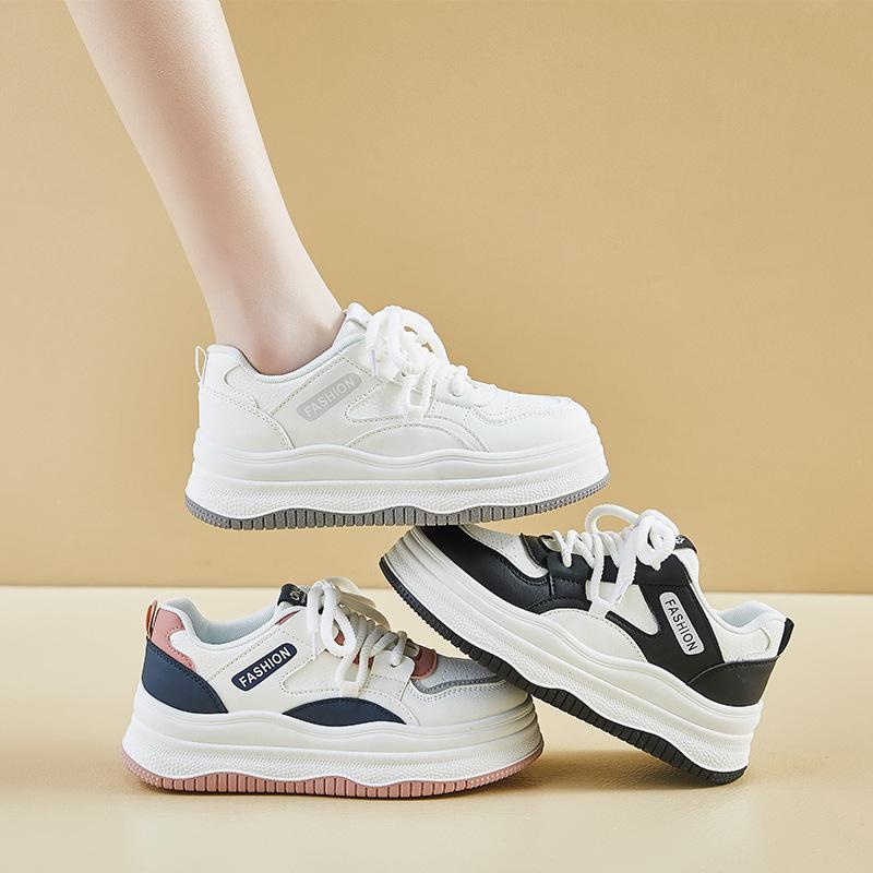 Весенняя белая обувь, новый стиль женских кроссовок на толстой подошве и высокой платформе, спортивная обувь, повседневная обувь