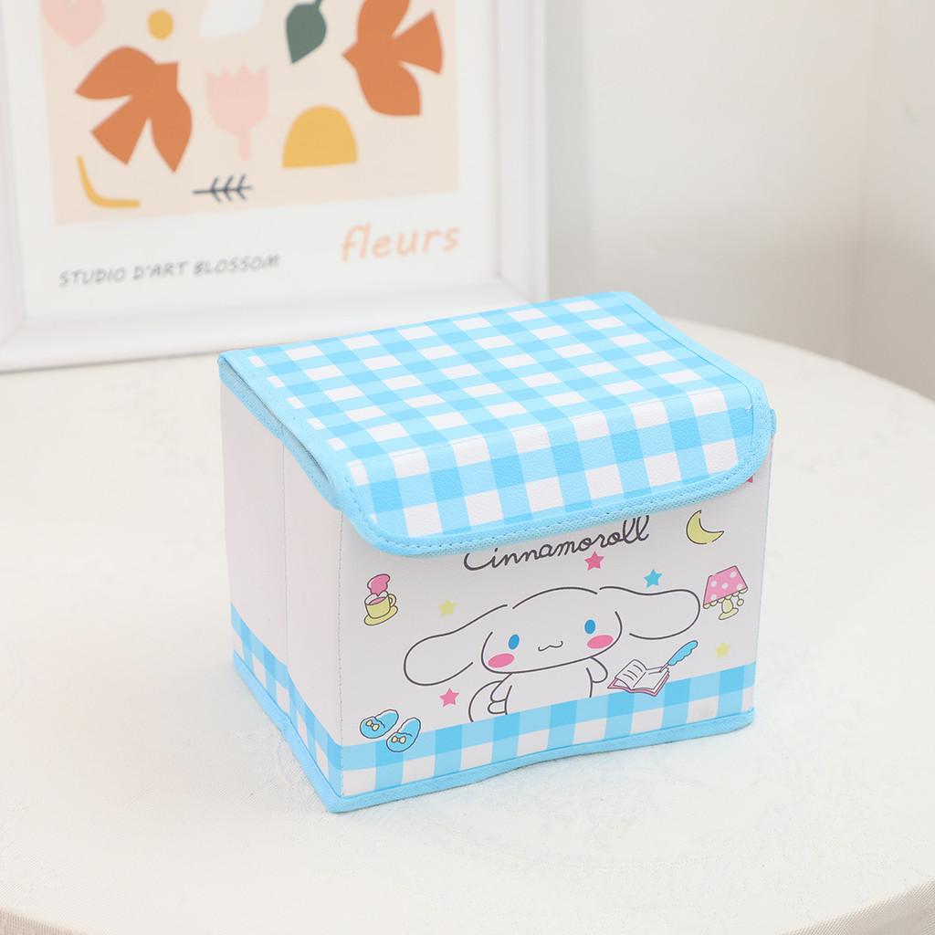 Hello Kitty Kuromi Cinnamoroll Melody Узор в клетку Складной откидной ящик для хранения для офиса и спальни