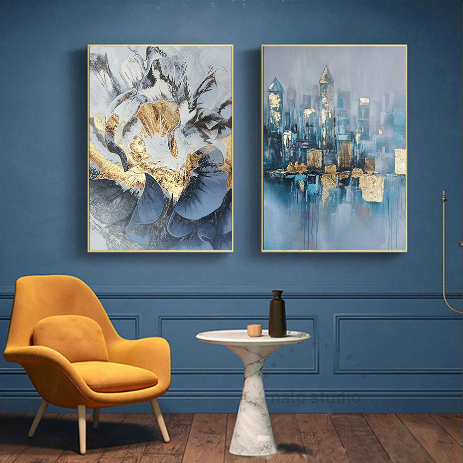 Абстрактное золотое цветочное здание, художественная картина на холсте, настенный постер, современные картины для гостиной, зала, домашний декор, принты, Cuadros