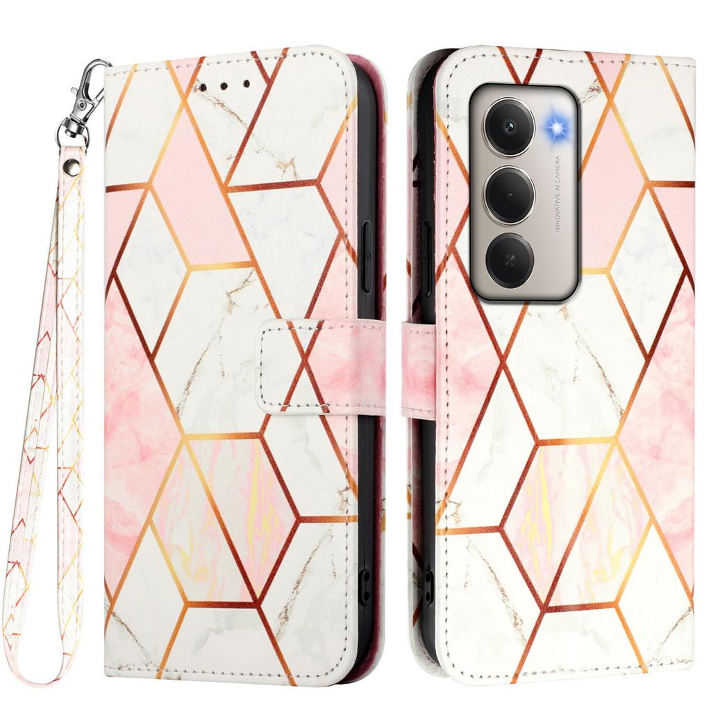 For Xiaomi Redmi 15 4G (EU) (171mm) Case with Strap Marble Pattern Leather Phone Cover Card Holder