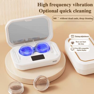 Ультразвуковой очиститель контактных линз с 4 режимами синхронизации, 360-градусная высокочастотная вибрация, USB-перезаряжаемый очиститель контактных линз