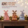 Christmas Gift for Family Windmill Wooden Ornament, Decorative Craft with Rotating Theme Desktop Ornament Blades, Handmade Figurine Holiday