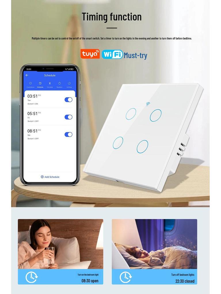 Панель умного переключателя Tuya WiFi - Сенсорное и голосовое управление (Стандарт США/Европы)