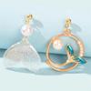 Simple Pearl Earrings Dolphin Whale Tail Asymmetric Earrings Personalized Mermaid Stud Earrings
