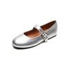 French Single Shoes Women's Flat Shallow One Strap Mary Jane Shoes Silver Soft Bottom Ballet Shoes