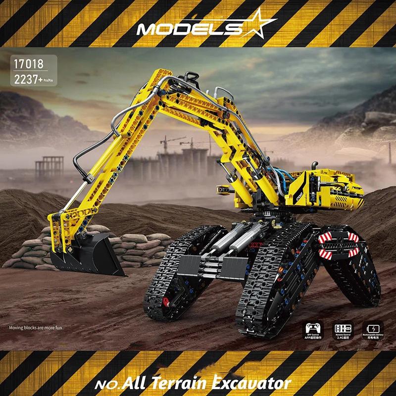 MOLD KING 17018, технические наборы для сборки автомобилей, вездеходный экскаватор, грузовик-гусеничный грузовик, кирпичи, игрушки, радиоуправляемая инженерная машина для мальчиков