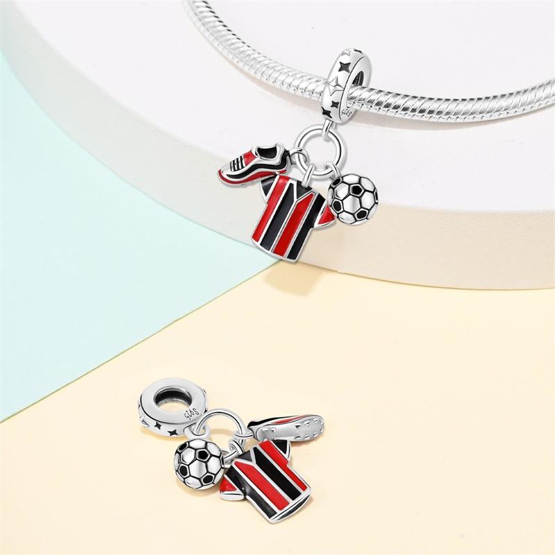 Fashion 925 Silver Football Jersey Badminton Baseball Dumbbell Sports Charm Beads Fit 925 Bracelet DIY Birthday Jewelry