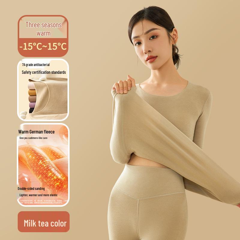 Женская немецкая бархатная бесшовная плюшевая теплая рубашка с круглым вырезом - утолщенная зимняя внутренняя одежда