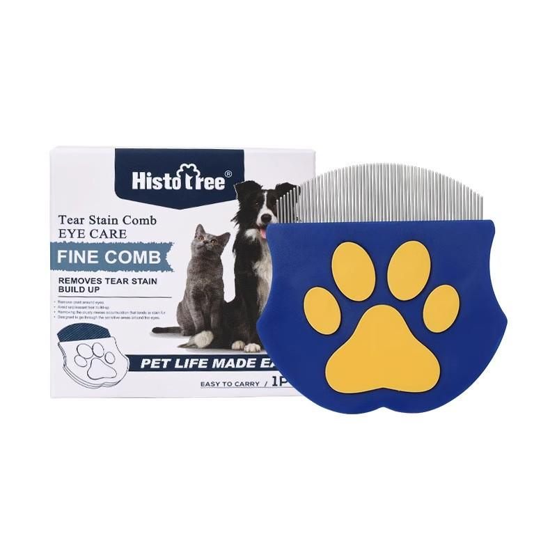 Dog & Cat Face Comb with Curved Stainless Steel Design for Chin Tear Stain Grooming-Flexible Pet Hair & Debris Removal