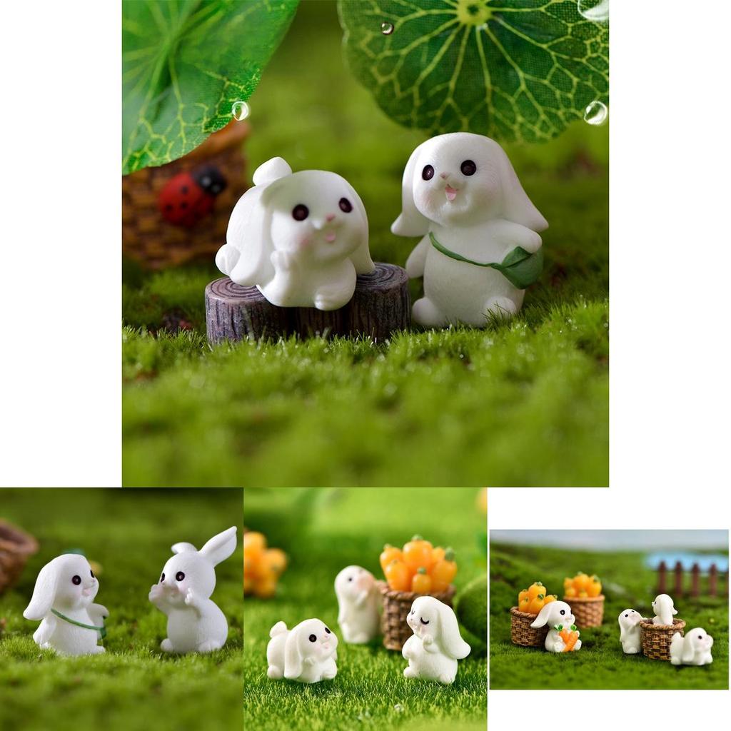 Cute Resin White Rabbit Ornament Enchanting Garden Miniature Decor Piece
