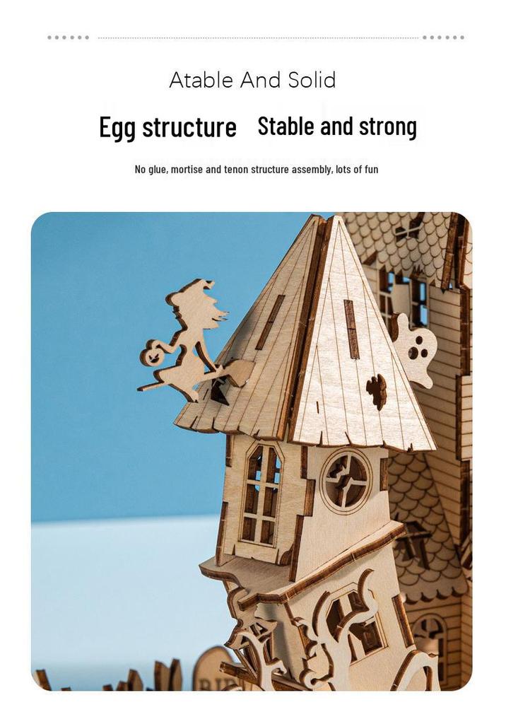 3D Stereo Wooden Halloween House Puzzle - Educational DIY Toy for Kids