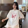 Summer women's clothing large size short-sleeved loose medium and long T-shirt women's Korean version of the new casual and thin butterfly printed top