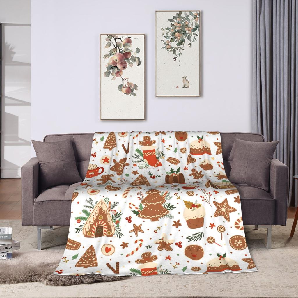 Рождественский имбирный узор Пастельно-розовый Красный Пледы Коралловый флис Плюшевые Осенние Мягкие Накидки для дивана Уличный коврик Штука