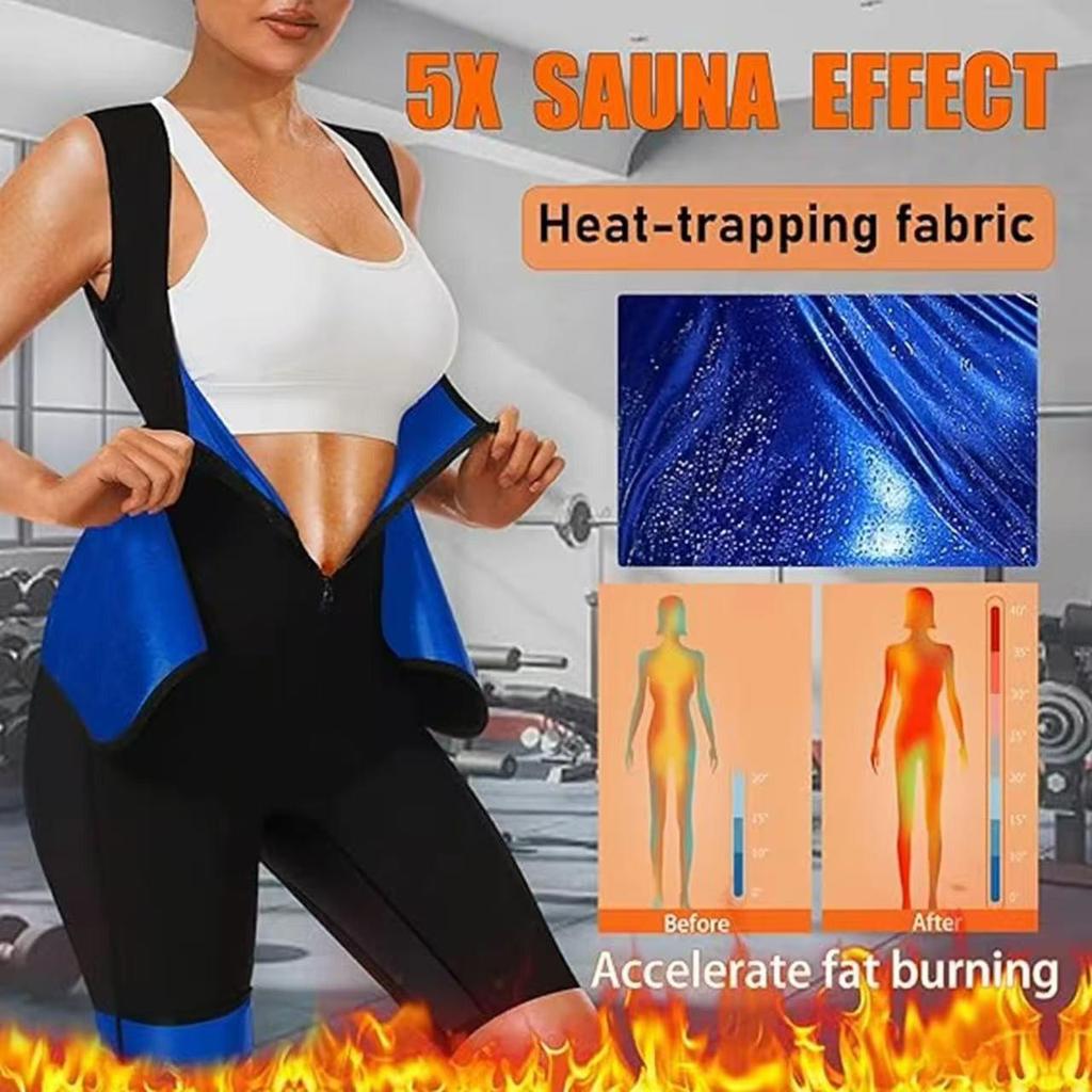 Women's Short Sleeve Sauna Sweat Suit with Tummy Control Waist Belt