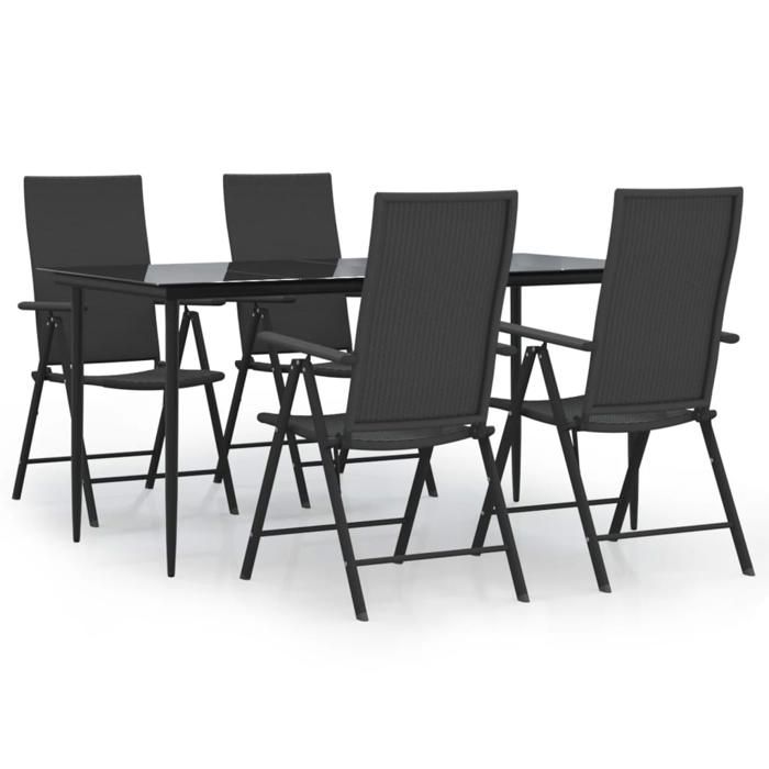 VidaXL 5-piece Garden Dining Set Black Wicker, Outdoor Dining Set, Table and Chair of 3156516