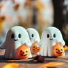 Cute Ghost Figurine with Pumpkin Bag Resin Ghost Halloween Statue Desktop Ornament For Halloween Decoration