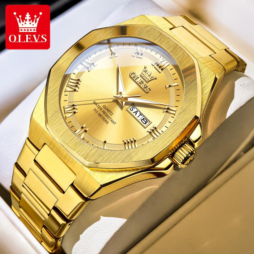 OLEVS Luxury Man Watch Classic Fashion Roman scale Dual Calendar Waterproof Luminous Stainless Steel Original Quartz Wristwatch