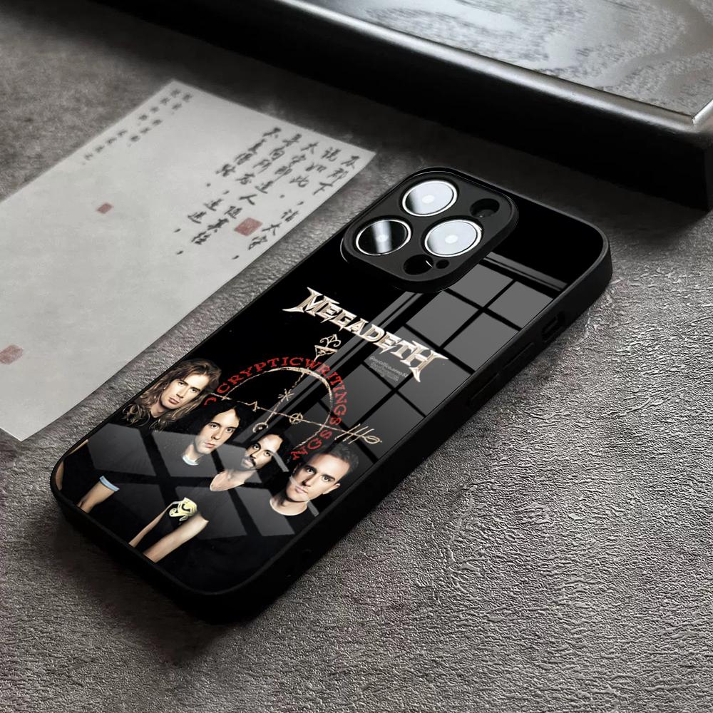 Чехол для телефона M-Megadeth Rock Band для 17 Pro Max IPhone 16 Pro 15 12 11 13 Mini X XR XS 14 Plus SE Стеклянная крышка