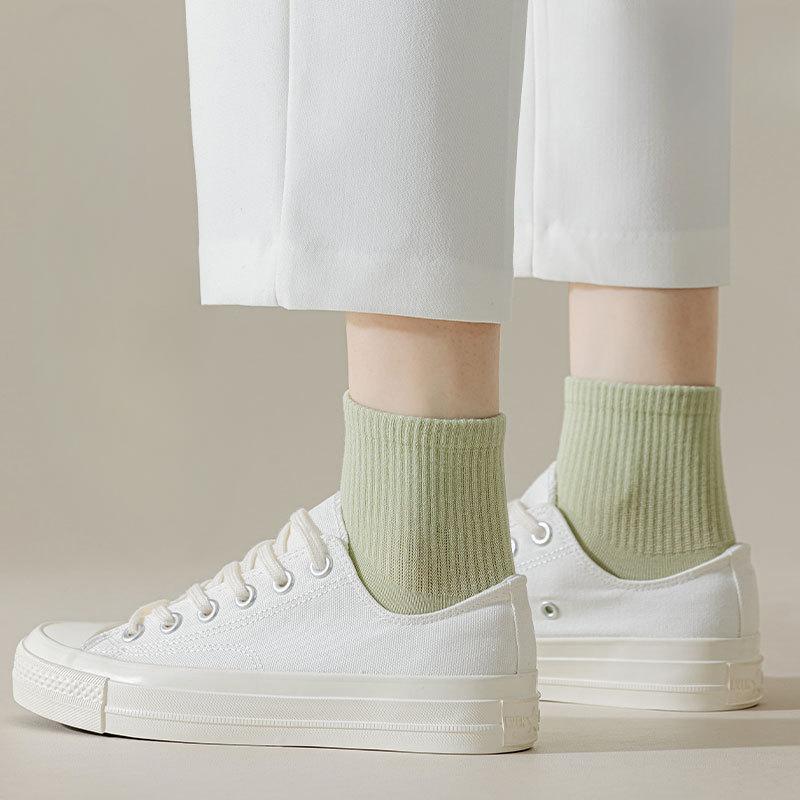 Женские гольфы до середины икры, бесшовные спортивные однотонные хлопковые носки, осенне-зимние короткие носки, универсальные весенне-летние носки