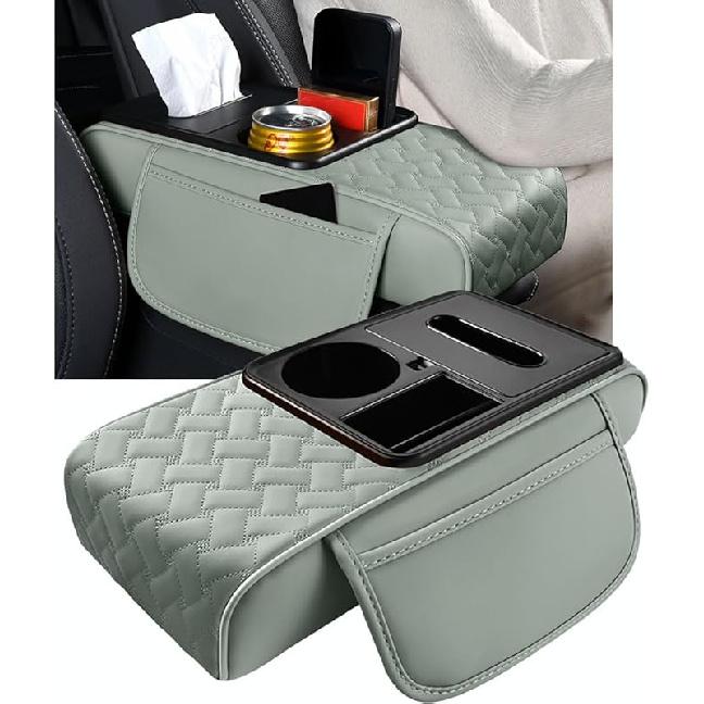 Arm Rest Cover For Car 6.3" Narrow Style,6-In-1 Microfiber Leather Center Console Cover With 2 Storage Bags Cup Holder, Tissue Box Slot, Phone